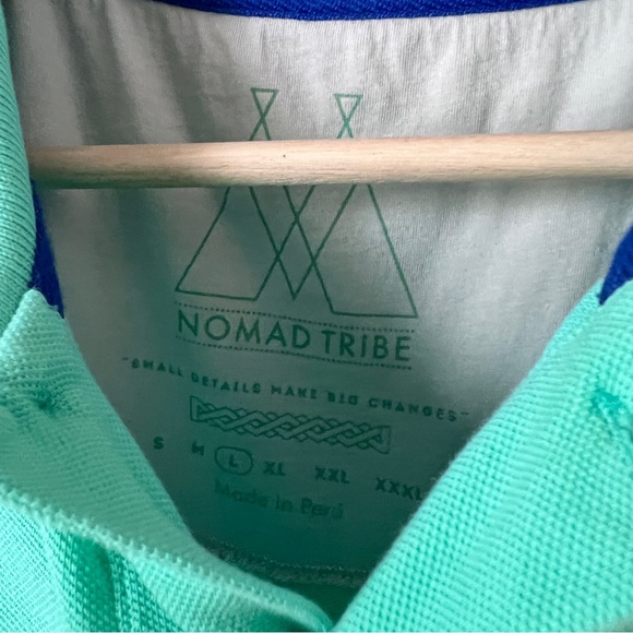 Nomad Tribe Polo Top Shortsleeve Paper Airplane Cotton Mens Size Large - Picture 2 of 6